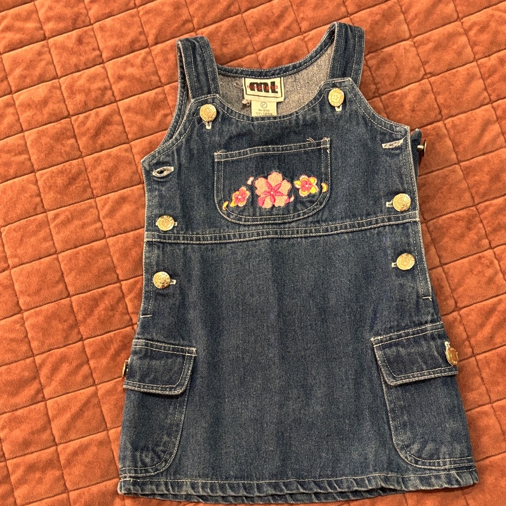 Denim Kids Dress with Floral Embroidery